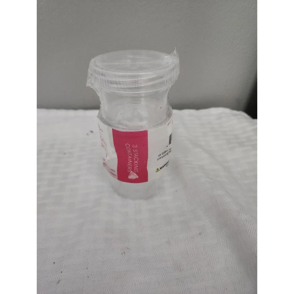 Everything Mary Round Stackable Containers 3 Piece Set Clear Craft Storage New